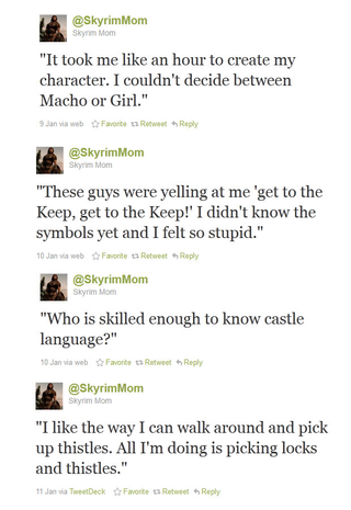 Illustration for article titled "Skyrim Mom" is the Only Twitter Account You Need to Read Today